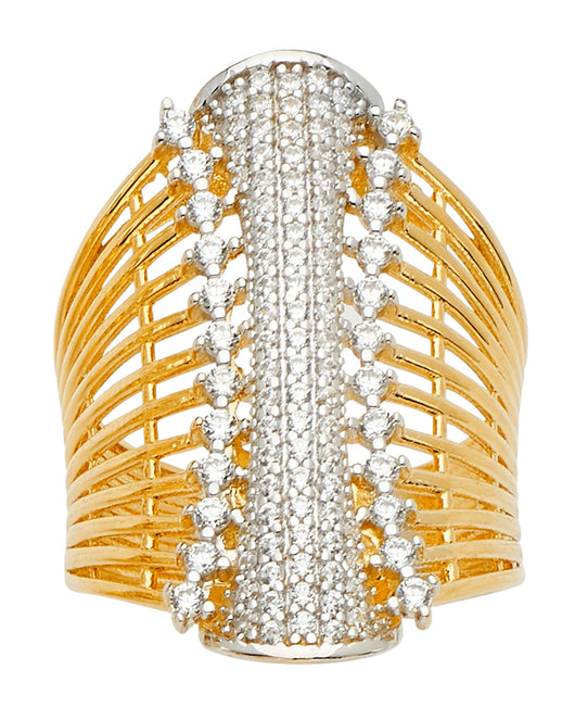 14K Yellow Gold Women's Multi-Band Pavé CZ Statement Ring