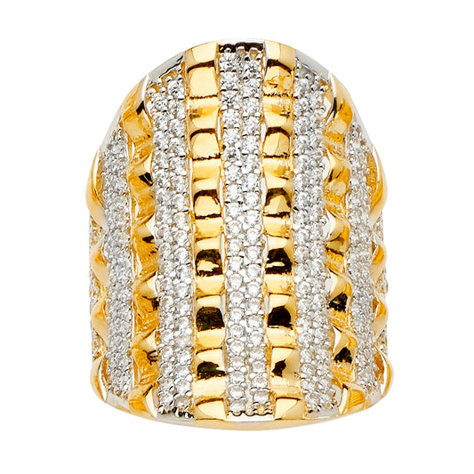 14K Yellow Gold Women's Multi-Row Pavé CZ Wide Band Ring