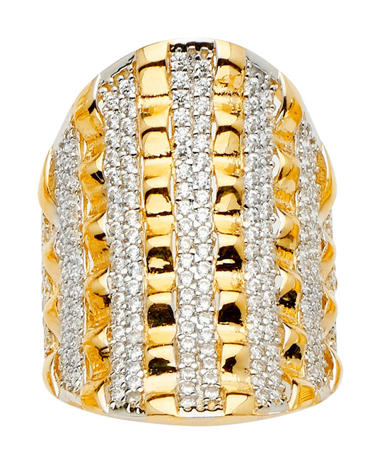 14K Yellow Gold Women's Multi-Row Pavé CZ Wide Band Ring