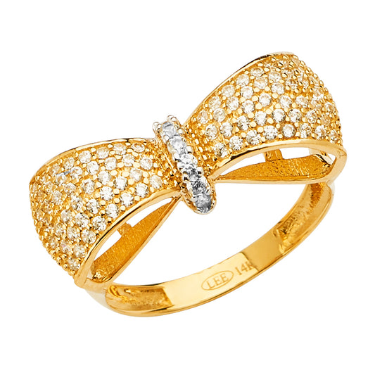 14K Yellow Gold Pavé Bow Design CZ Ring