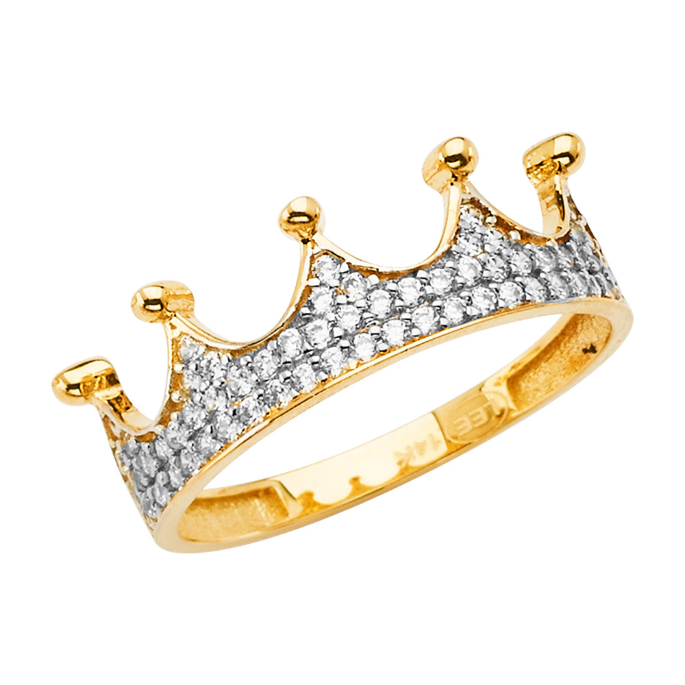 14K Two-Tone Gold Crown Design CZ Ring