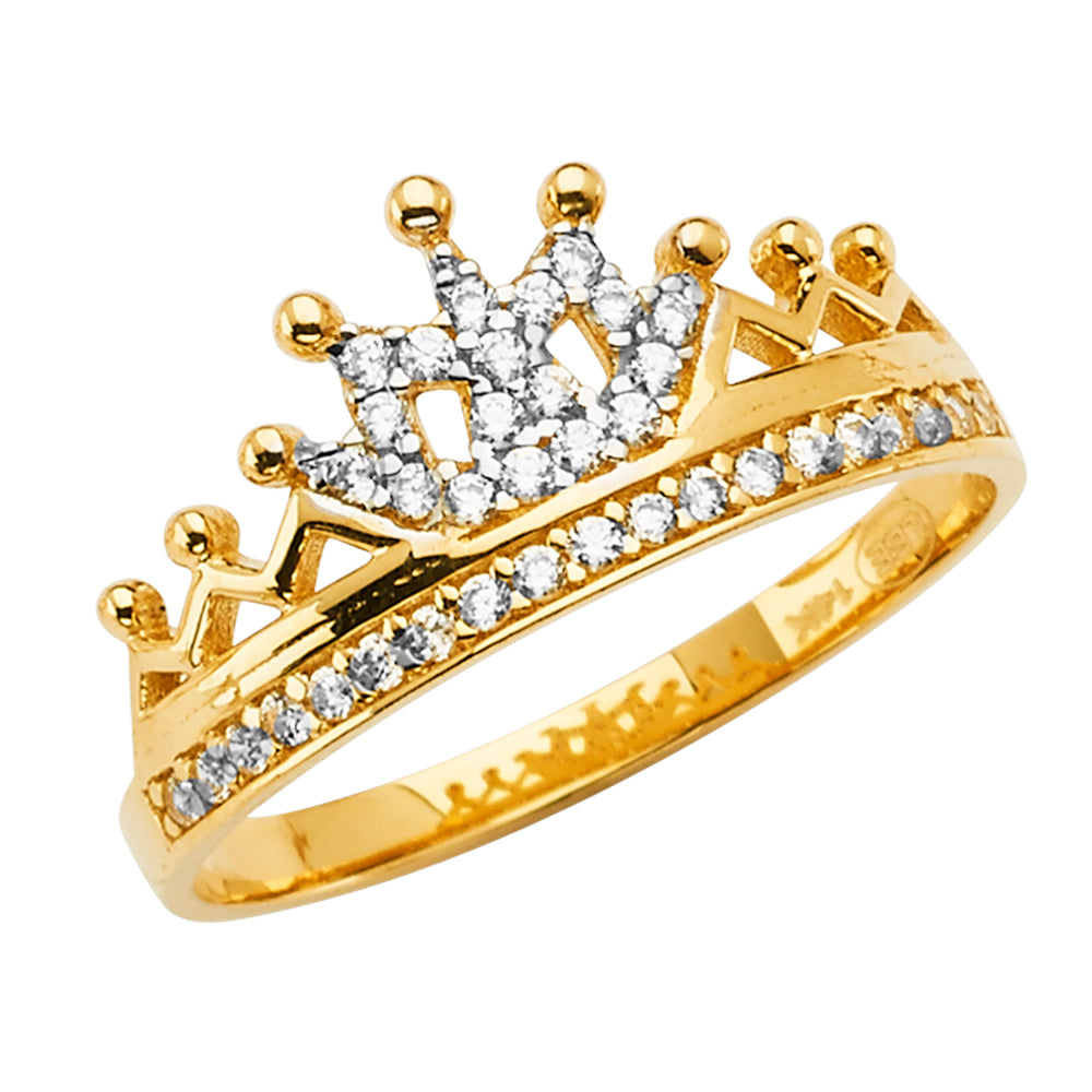 14K Yellow Gold Crown Design CZ Ring