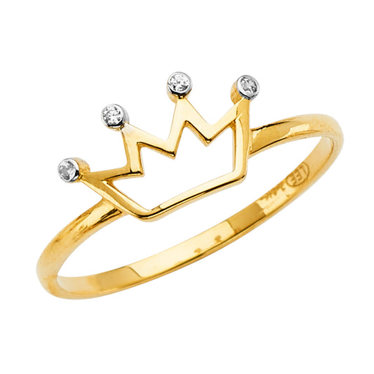 14K Two-Tone Gold Crown Design CZ Ring