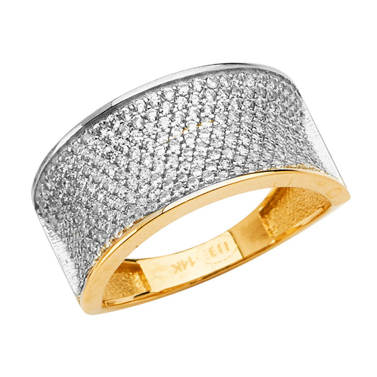 14K Two-Tone Gold Wide Pavé CZ Ring