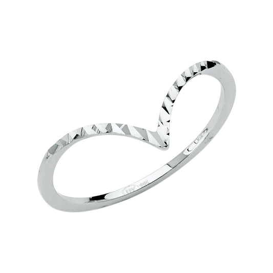 14K White Gold Curved Diamond-Cut Ring