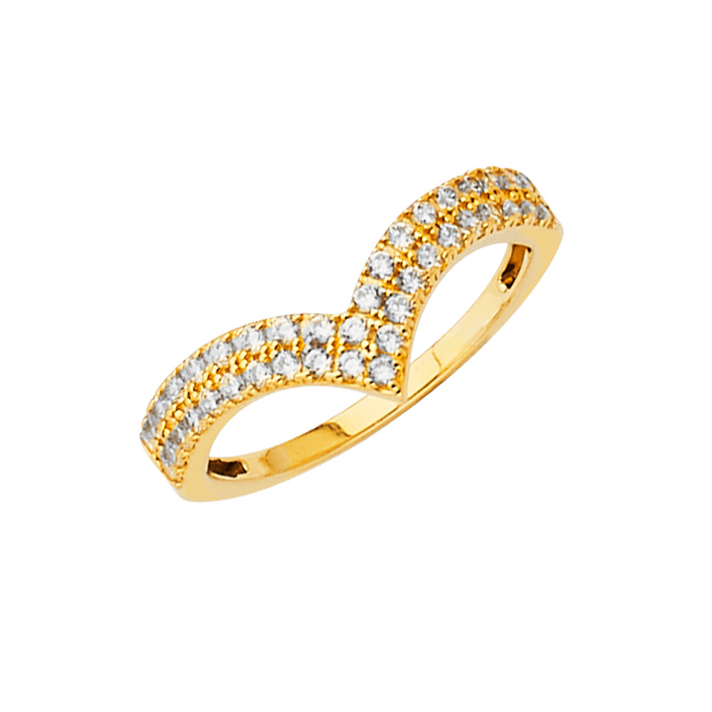 14K Yellow Gold Curved Wave Design CZ Ring