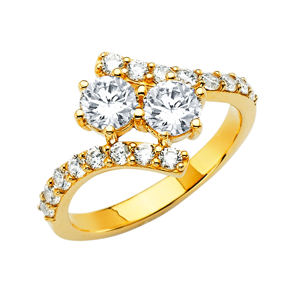 14K Yellow Gold Women’s Double Round Bypass CZ Ring