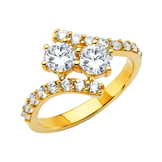 14K Yellow Gold Women’s Double Round Bypass CZ Ring