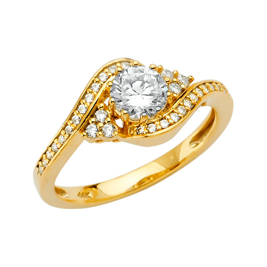 14K Yellow Gold Women’s Round Cut Halo Solitaire CZ Ring