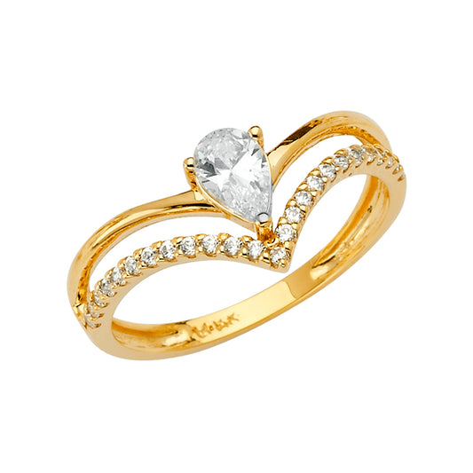 14K Yellow Gold Pear Cut CZ Split Shank Ring