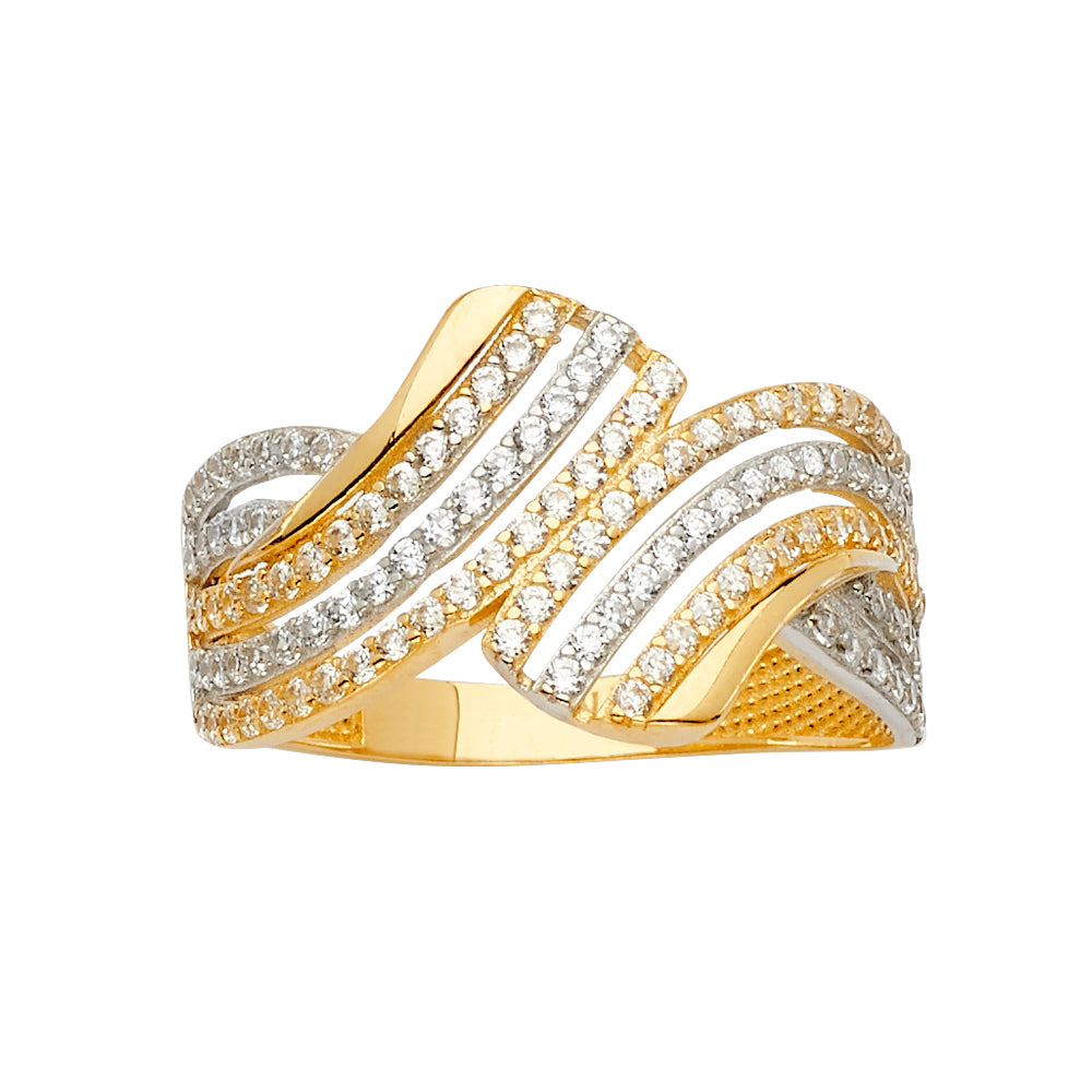 14K Two-Tone Gold CZ Multi-Row Wave Ring