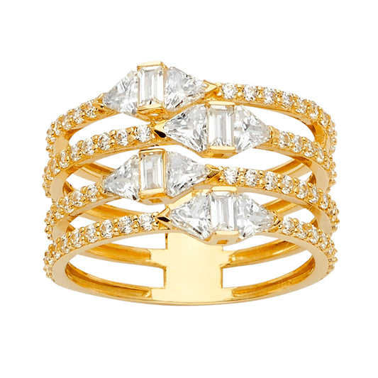 14K Yellow Gold Women's Multi-Row Geometric CZ Ring