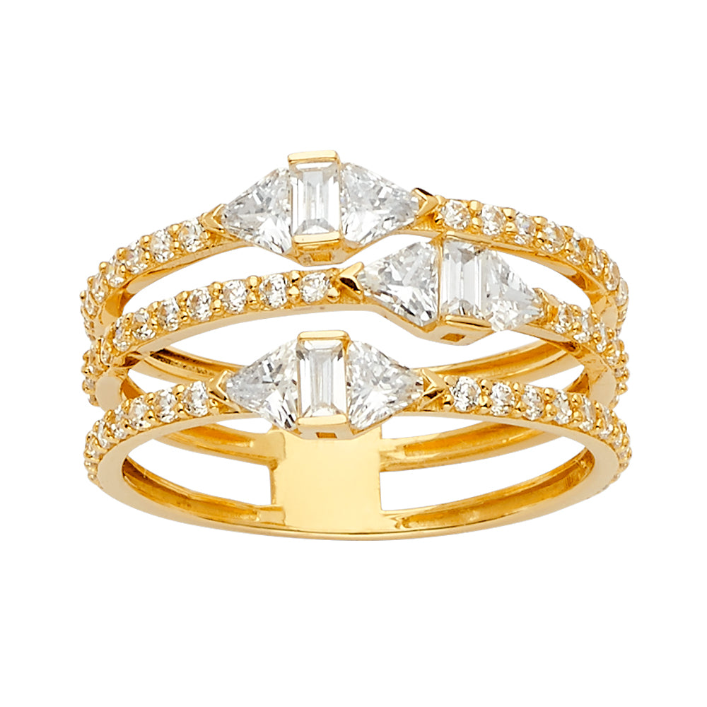 14K Yellow Gold Women's Multi-Row Baguette & Trillion Cut CZ Ring