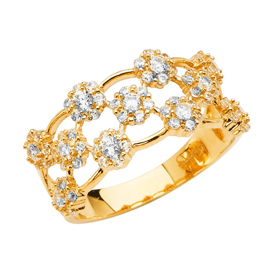 14K Yellow Gold Women’s Floral Cluster CZ Ring