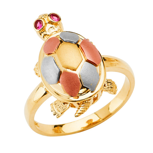 14K Tri-Color Gold Turtle Design Ring