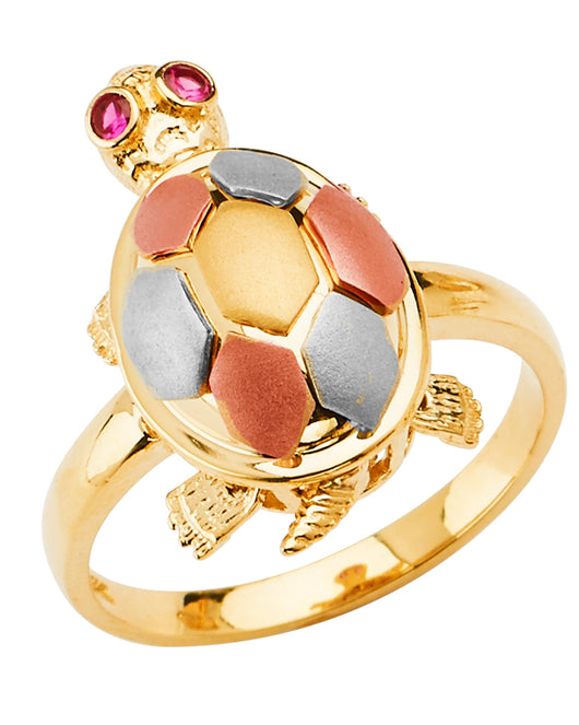 14K Tri-Color Gold Turtle Design Ring