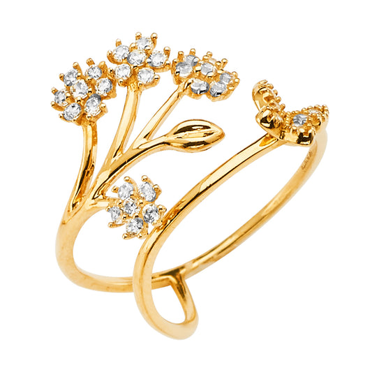 14K Yellow Gold Women's Floral Branch CZ Ring