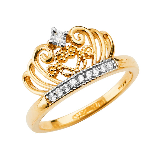 14K Yellow Gold Women's Crown Design CZ Ring