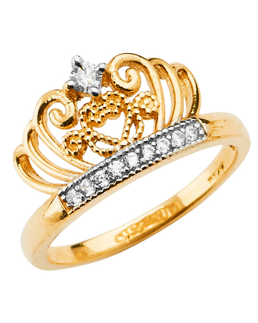 14K Yellow Gold Women's Crown Design CZ Ring