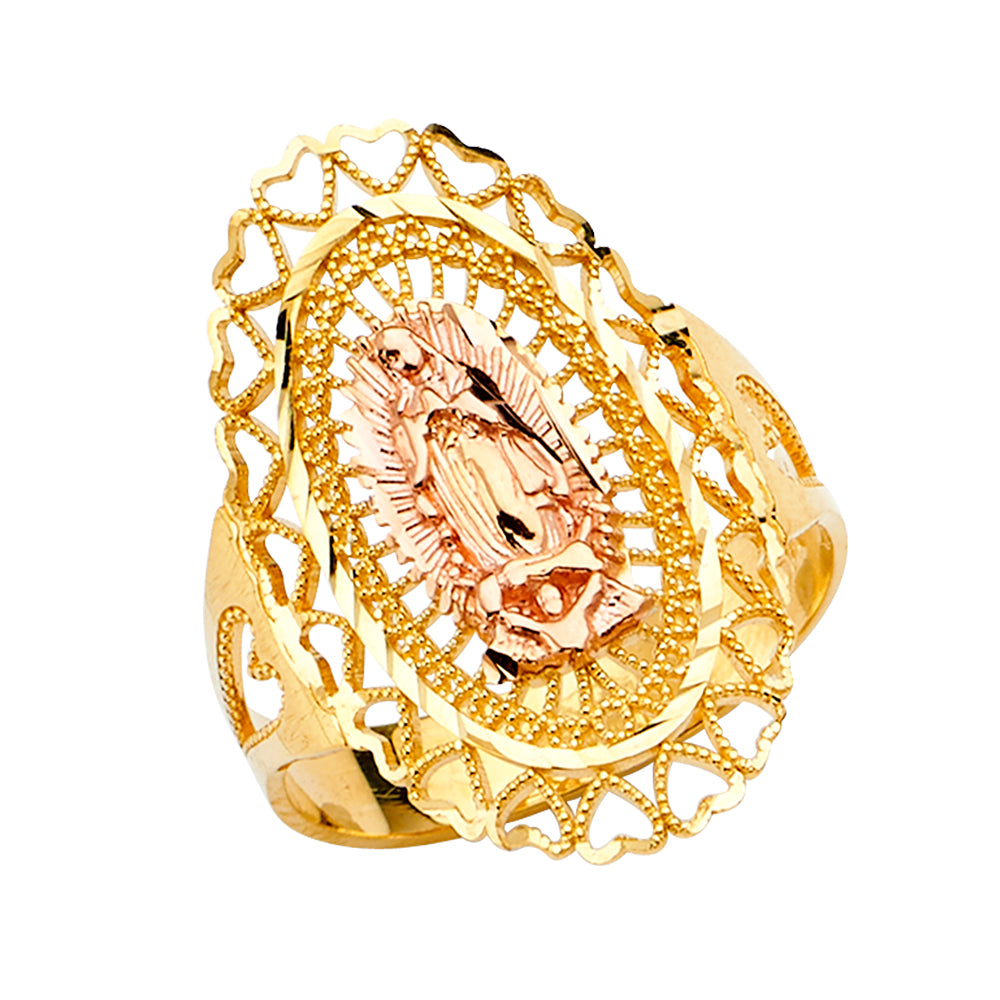 14K Tri-Color Gold Virgin Guadalupe Filigree Design Women’s Ring