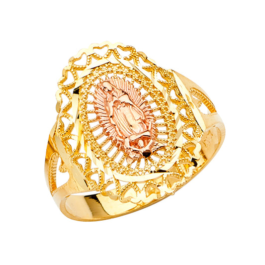 14K Tri-Color Gold Virgin Guadalupe Filigree Design Women’s Ring