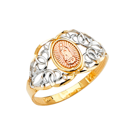 14K Tri-Color Gold Virgin Guadalupe Filigree Design Women’s Ring