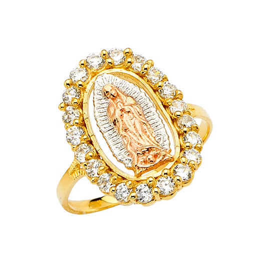 14K Tri-Color Gold Women’s Virgin Guadalupe CZ Halo Ring