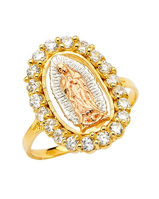 14K Tri-Color Gold Women’s Virgin Guadalupe CZ Halo Ring