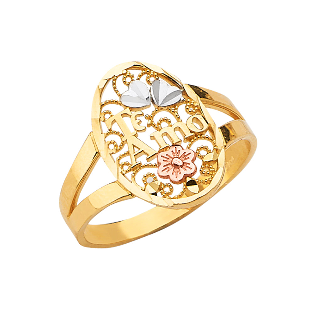 14K Tri-Color Gold Women’s Te Amo Filigree Ring