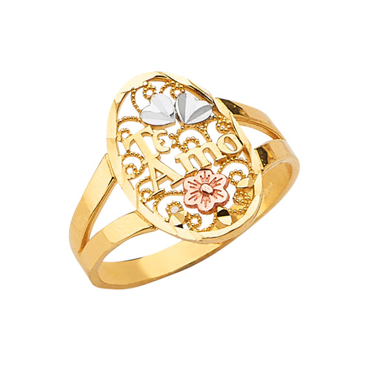 14K Tri-Color Gold Women’s Te Amo Filigree Ring