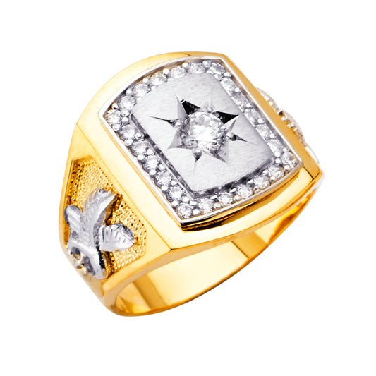 14K Two-Tone Gold Men’s Eagle Design Star-Cut CZ Ring