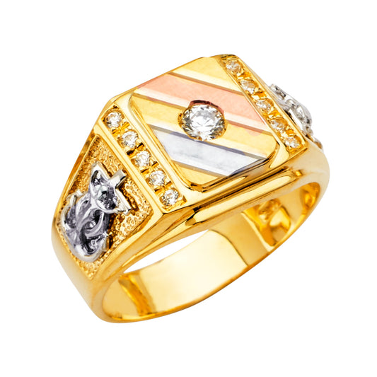 14K Tri-Color Gold Men’s Anchor Design Ring accented with Cubic Zirconia