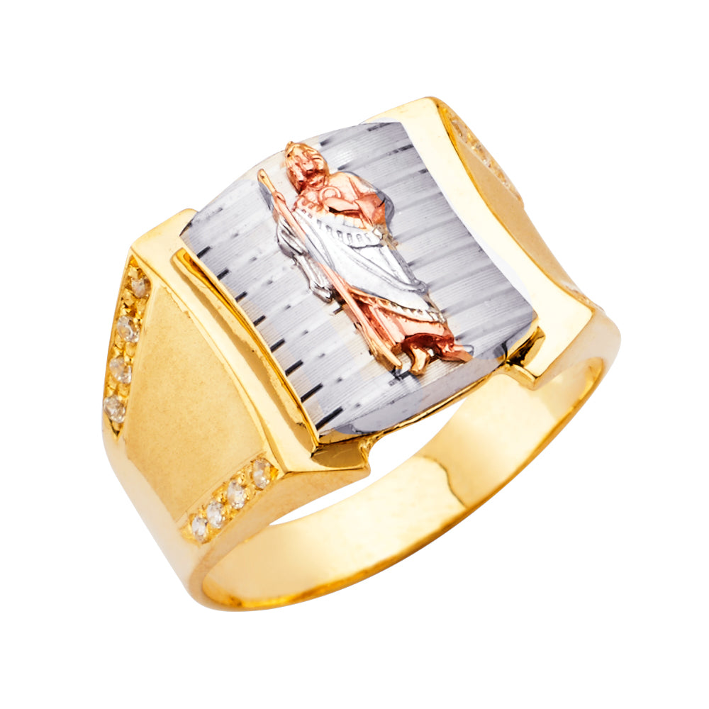 14K Tri-Color Gold Men's Saint Jude Ring