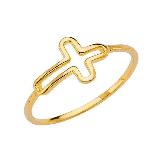 14K Yellow Gold Open Cross Ring