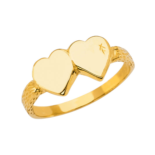 14K Yellow Gold Double Heart Children's Ring