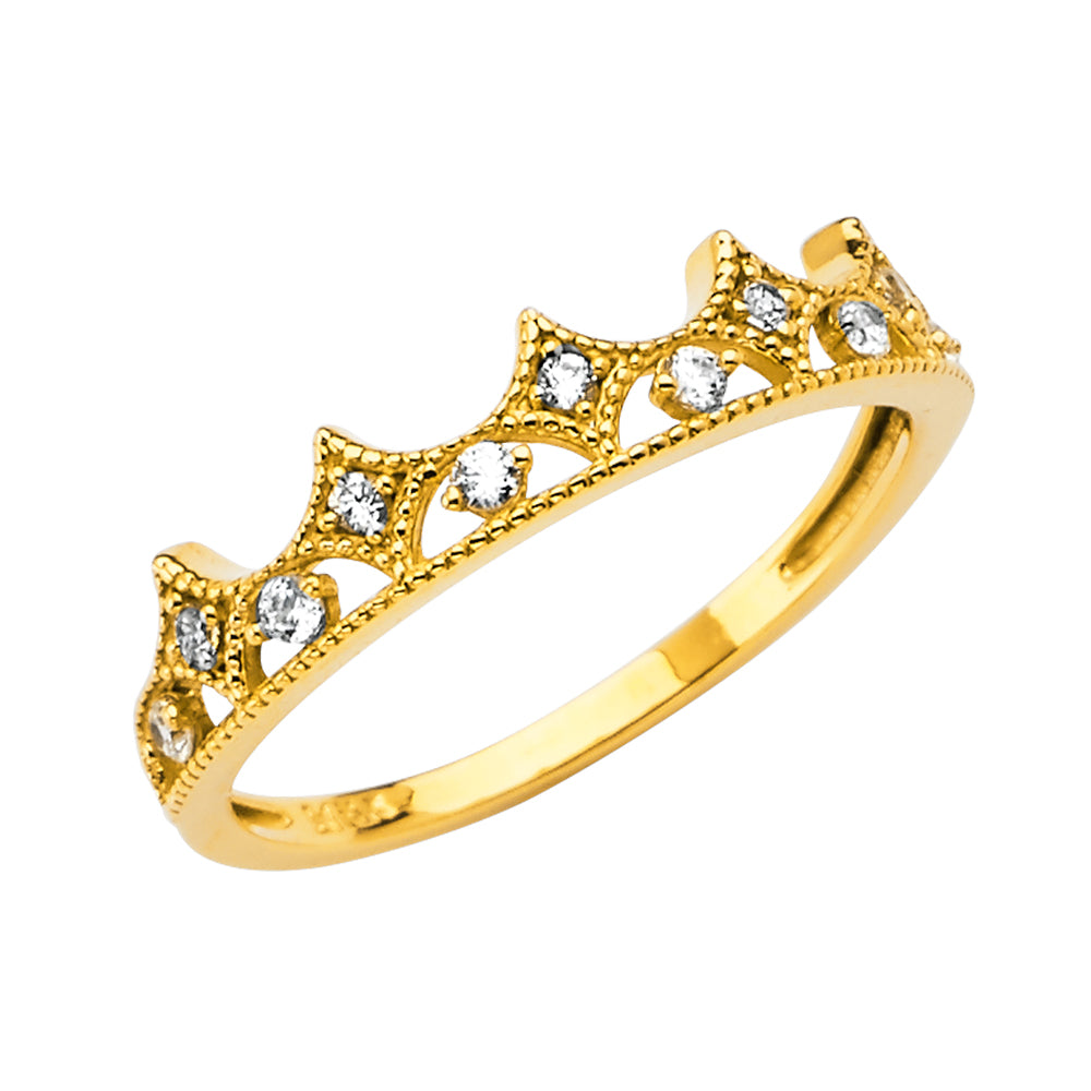 14K Yellow Gold Women's Crown Design CZ Ring