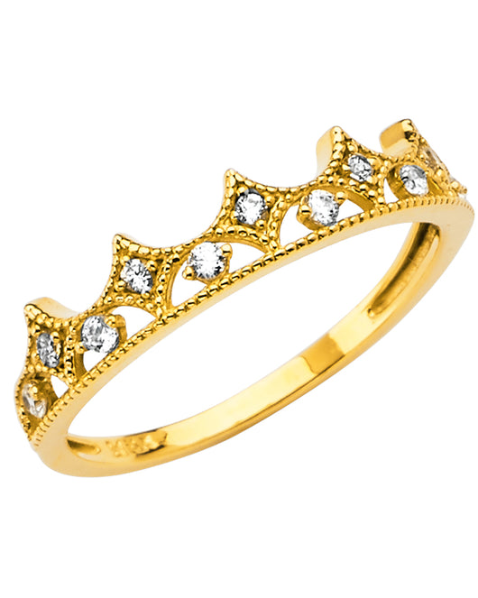 14K Yellow Gold Women's Crown Design CZ Ring