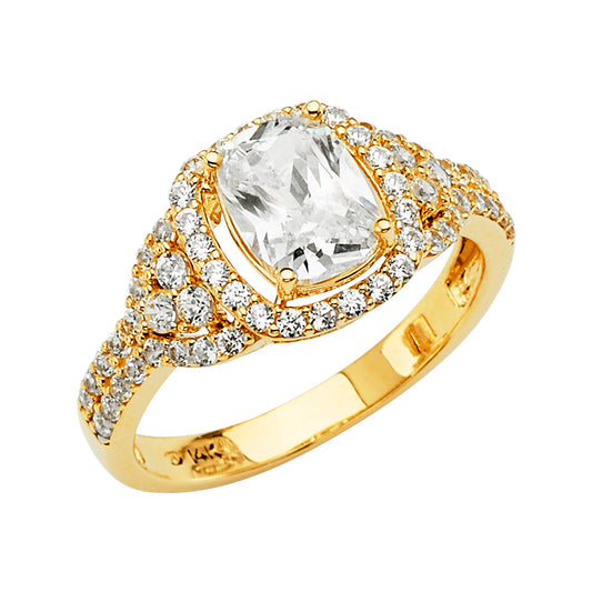14K Yellow Gold Women's Cushion Cut Split Shank Cubic Zirconia Engagement Ring