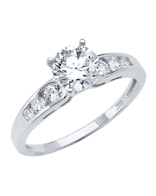 14K Yellow Gold Round Cut Solitaire CZ Ring with Side CZ Accents