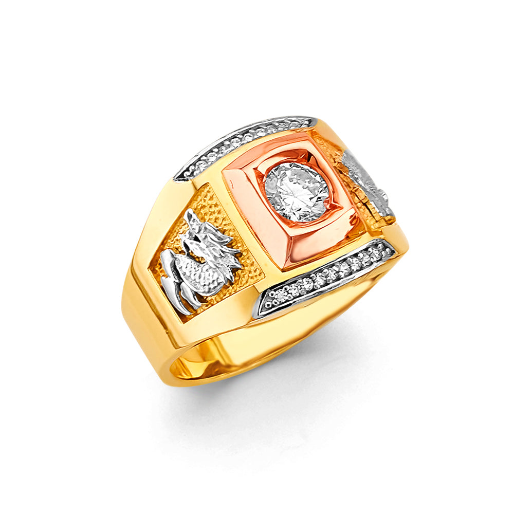 14K Tri-Color Gold Men’s Dragon Design CZ Ring