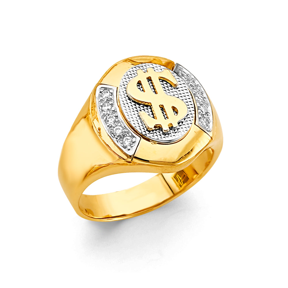 14K Two-Tone Gold Men’s Dollar Sign CZ Ring