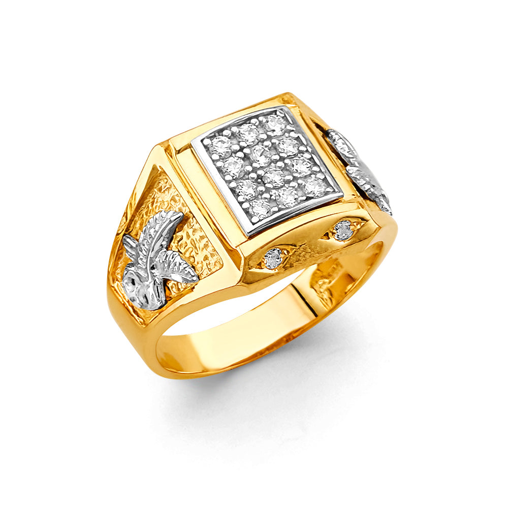 14K Two-Tone Gold Men’s Eagle Design CZ Ring
