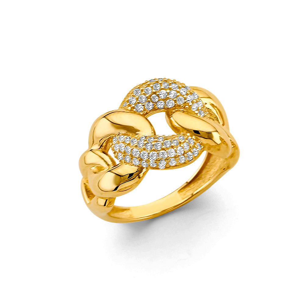 14K Yellow Gold Interlocking Link CZ Ring