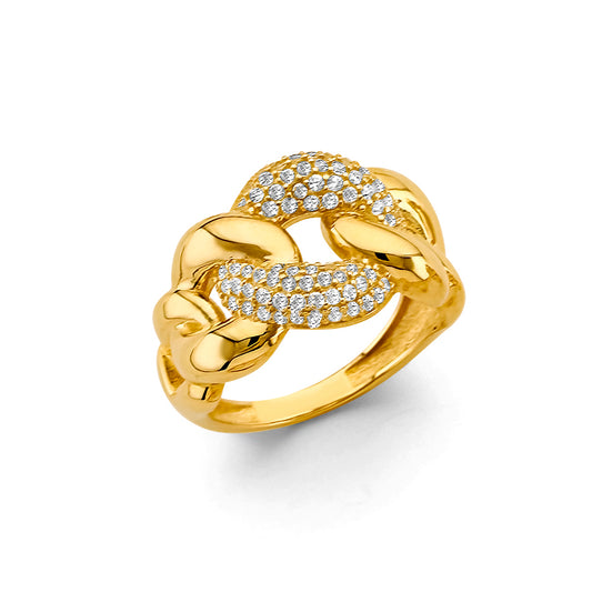 14K Yellow Gold Interlocking Link CZ Ring