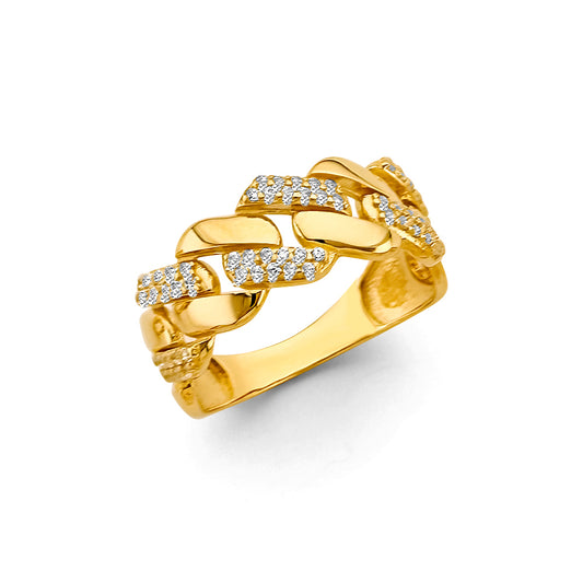 14K Yellow Gold Cuban Link CZ Ring