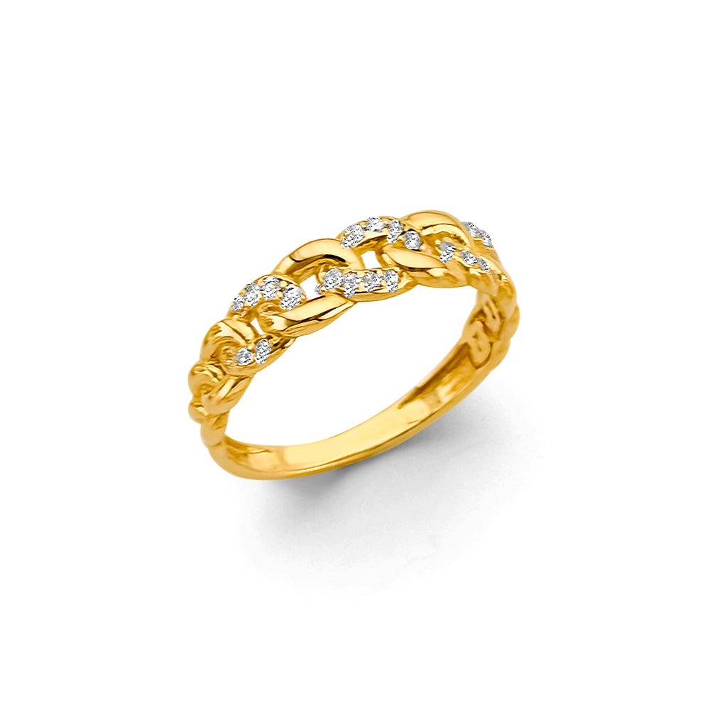 14K Yellow Gold Cuban Link CZ Ring
