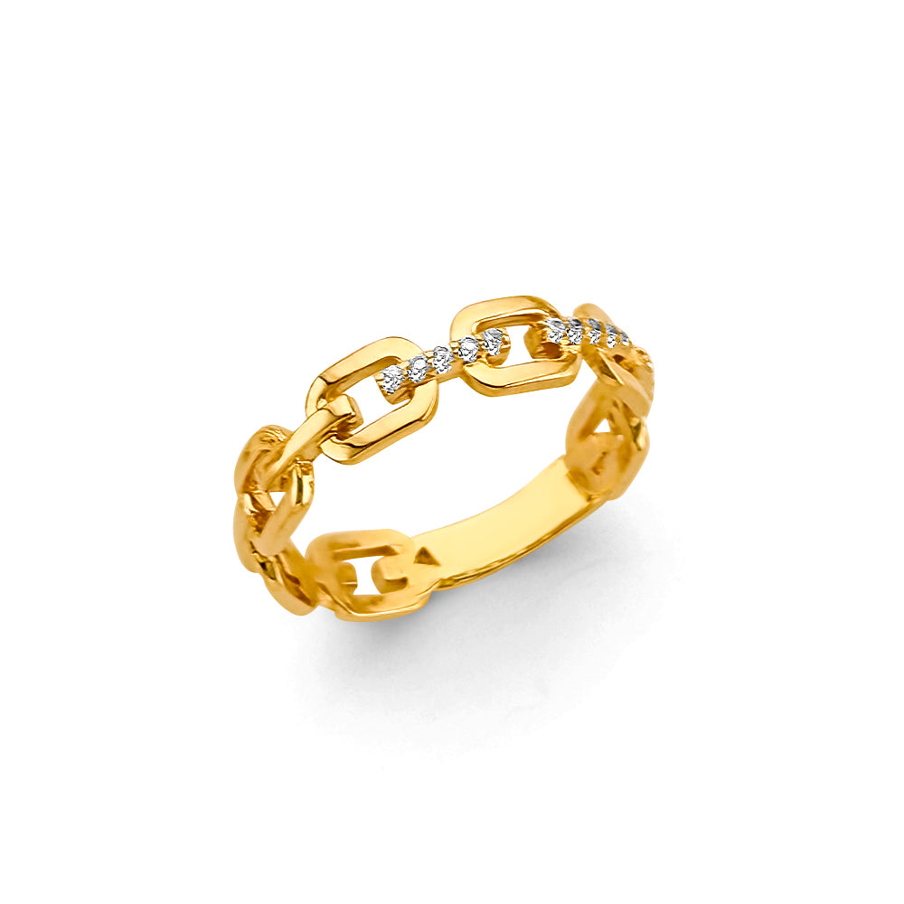 14K Yellow Gold Women’s Rectangular Link CZ Ring