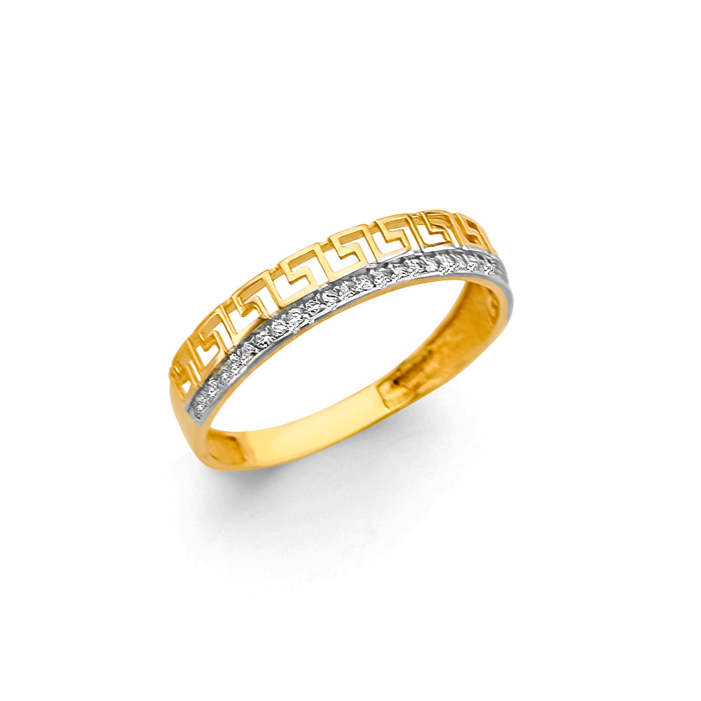 14K Two-Tone Gold Women’s Greek Key Design CZ Ring