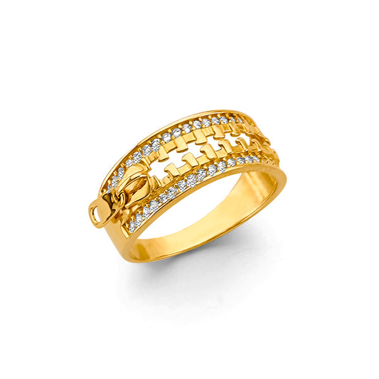 14K Yellow Gold Women’s Buckle Design CZ Ring