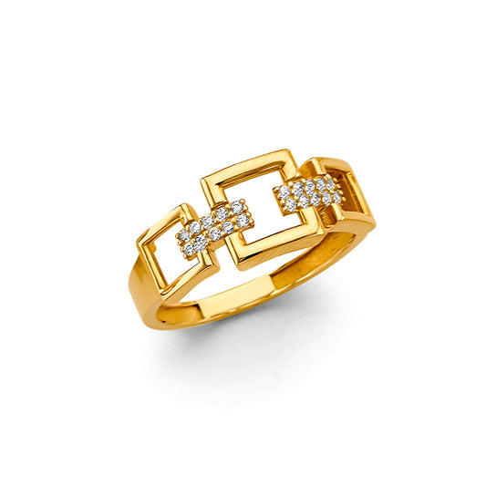 14K Yellow Gold Women’s Double Square Link CZ Ring